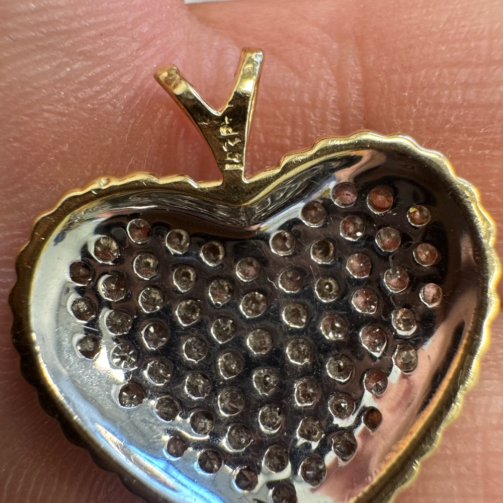 14K yellow gold and diamonds pavè heart Pendant 3.9g - Picture 14 of 15